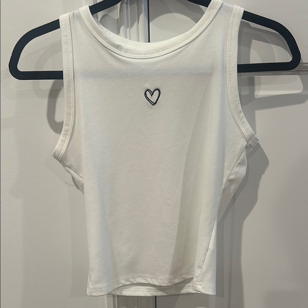 White Heart Embroidered Tank Top
